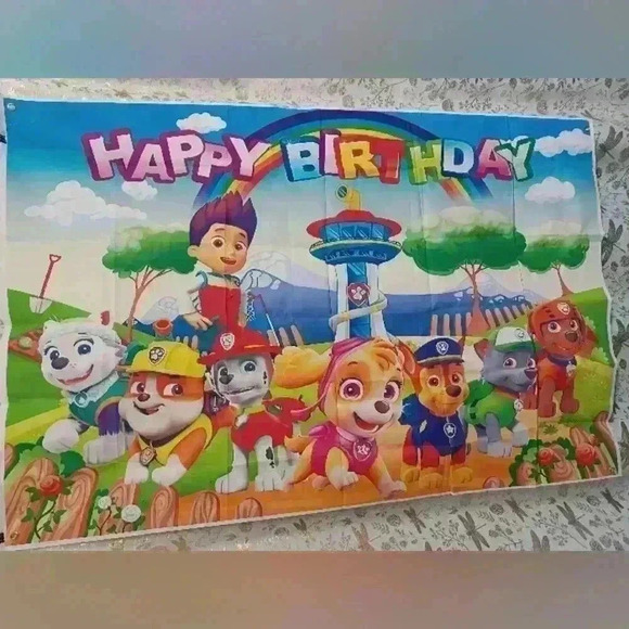 PAW Patrol Adventure Happy Birthday Backdrop Fun Party Banner Kids Tapestry Dog - Picture 1 of 14